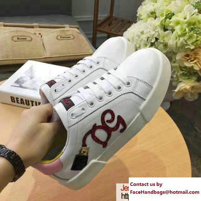 Dolce  &  Gabbana Leather Sneakers Sequins Logo White 2017